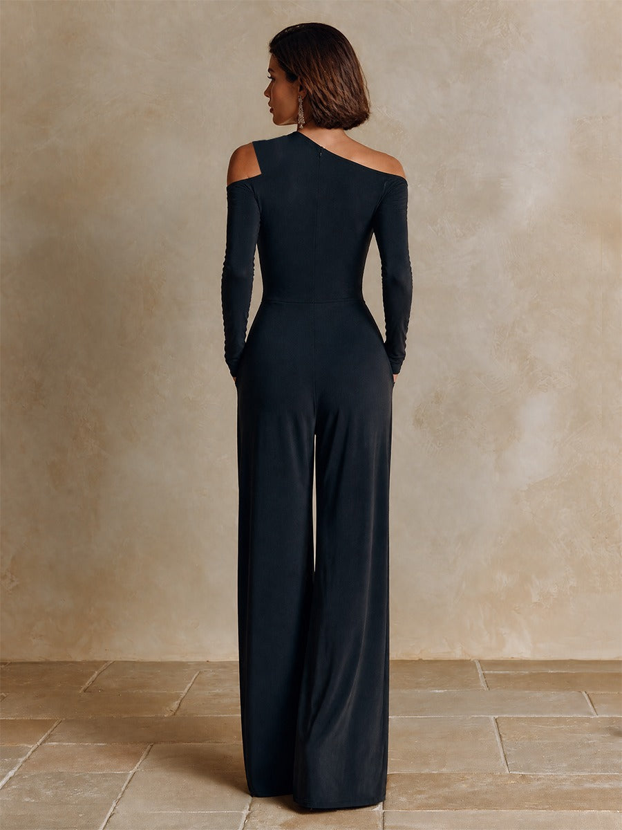 Raffaella | Sort one-shoulder-jumpsuit med vide ben