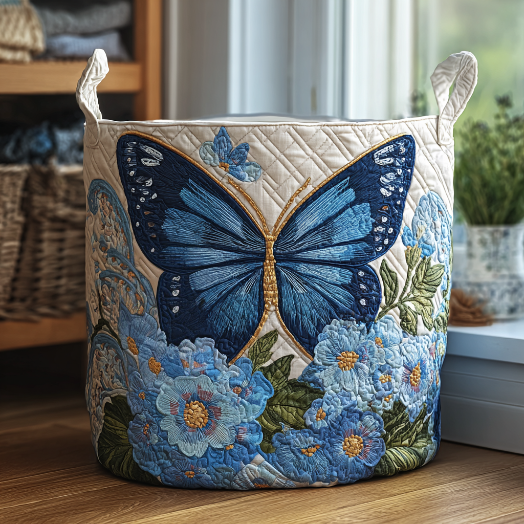 Sommerfugl og blomster | Quiltet opbevaringskurv