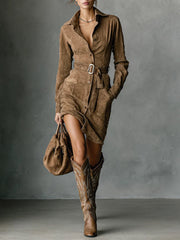 Corinne™ | Midikjole i ruskindslook
