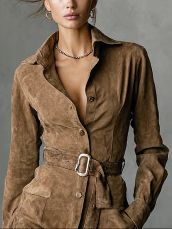 Corinne™ | Midikjole i ruskindslook